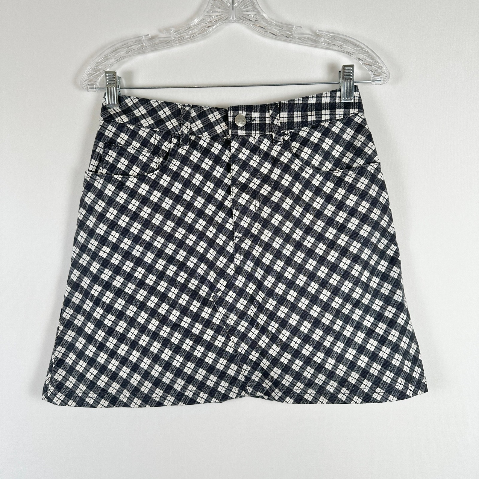 Alexa Chung Plaid Mini Skirt Black White Cotton Blend Womens 4 Retro 90s Preppy
